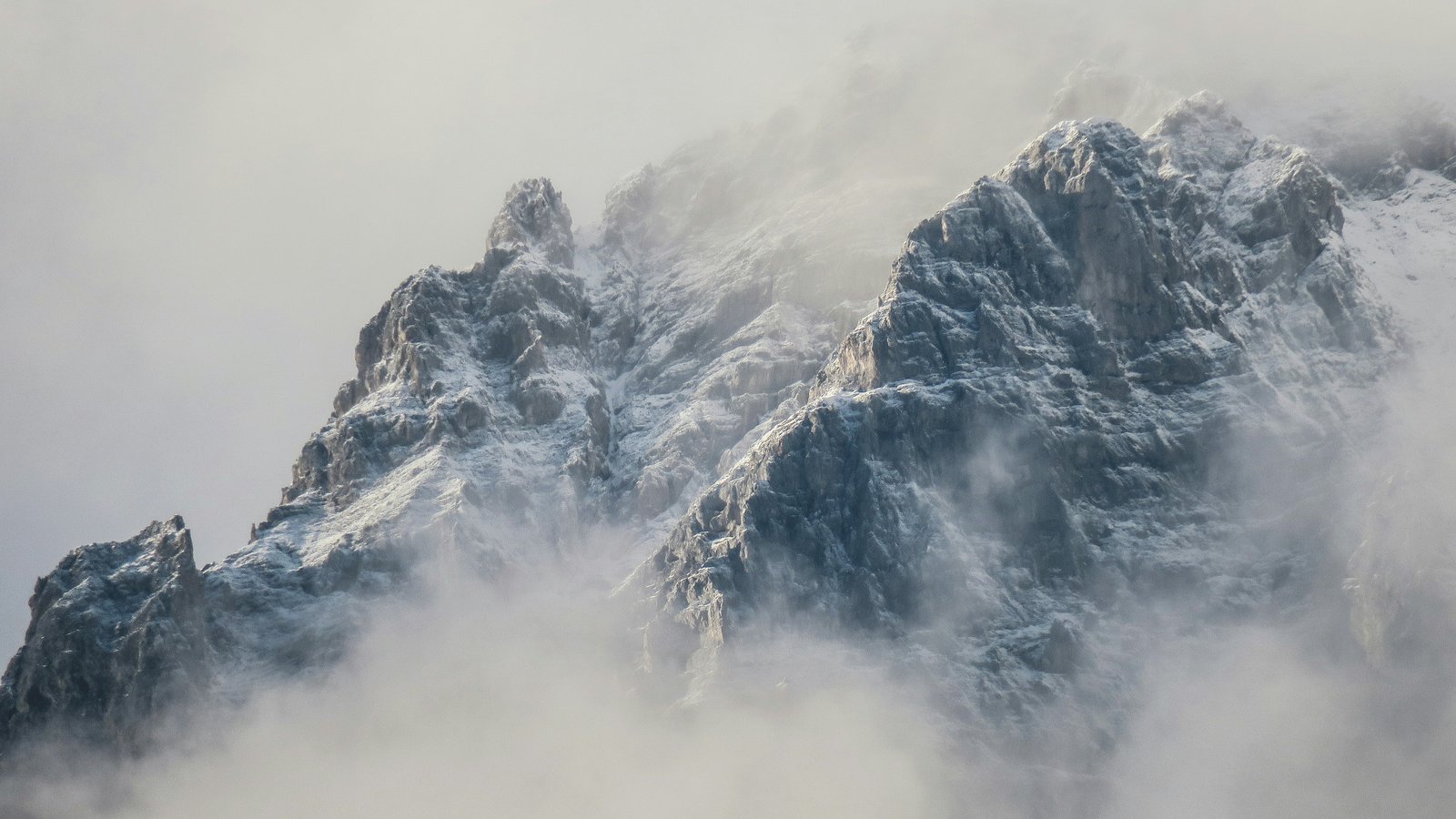Mountain covered in fog